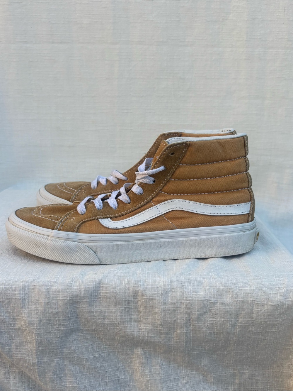 Vans Sk8 Hi Tan Suede Canvas High Top Skate Sneakers Womens 7.5 Mens 6